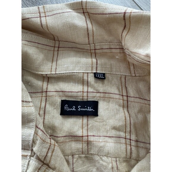PAUL SMITH Yellow Plaid Check Short Sleeve Shirt XXL Linen Designer Outdoor Top - Picture 3 of 5